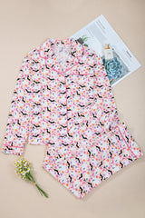 Pink Cute Floral Halloween Ghost Print Long Pajama Set