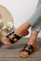 Black Metal Decor Cut Out Square Toe Slippers