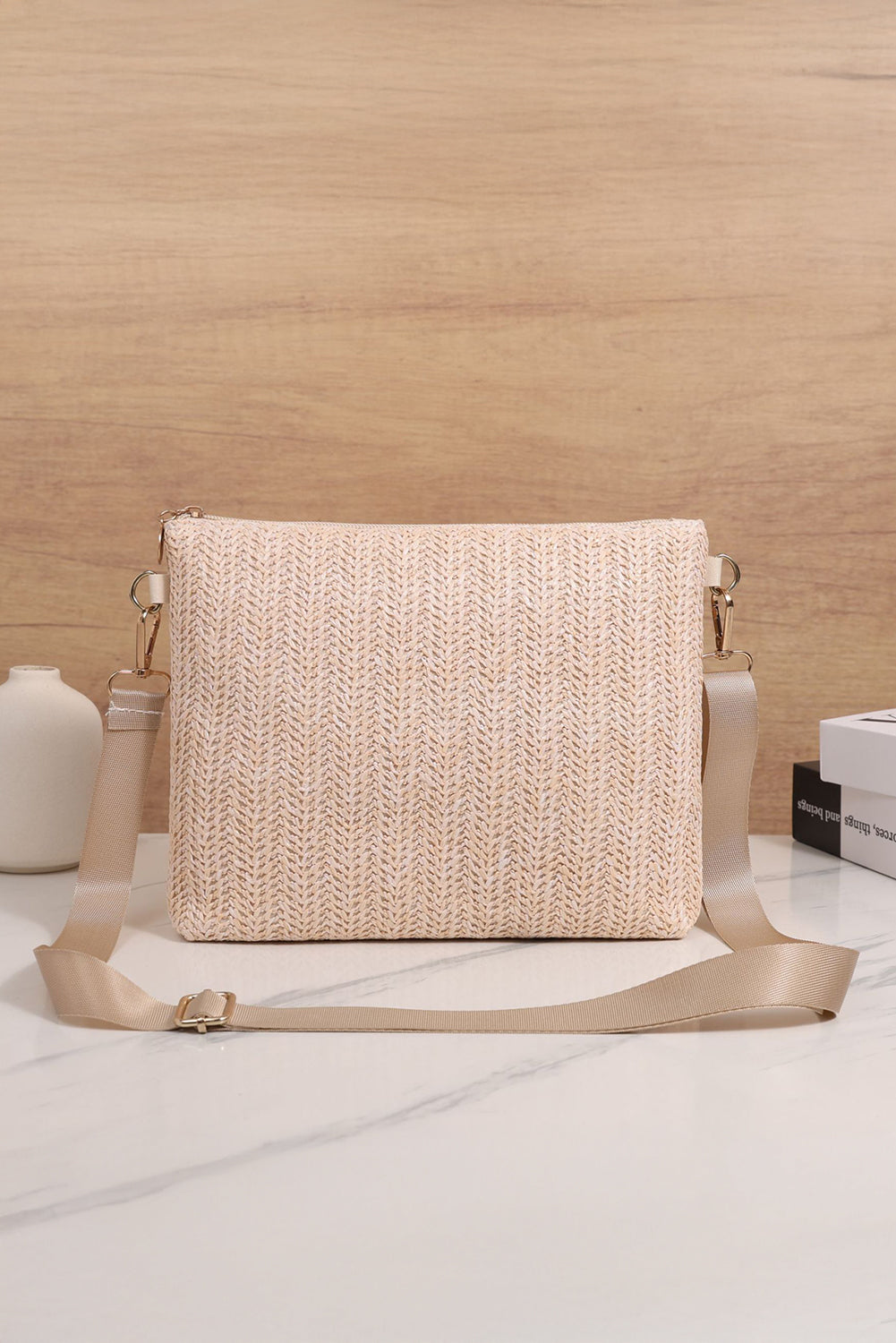 Thai Curry Leather Pocket Patchwork Staw Woven Shoulder Bag