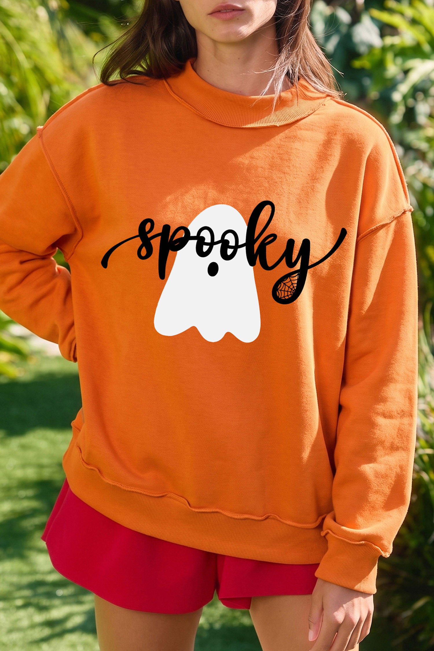 Carrot Spooky Ghost/ BOO Reversible Print Mock Neck Casual Pullover Sweatshirt