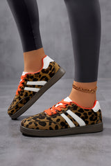 Coffee Leopard Faux Suede Color Block Detail Lace Up Sneakers