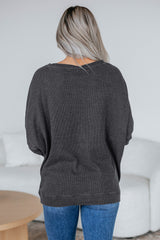 Dark Grey Knit Plain Long Sleeve Loose Top