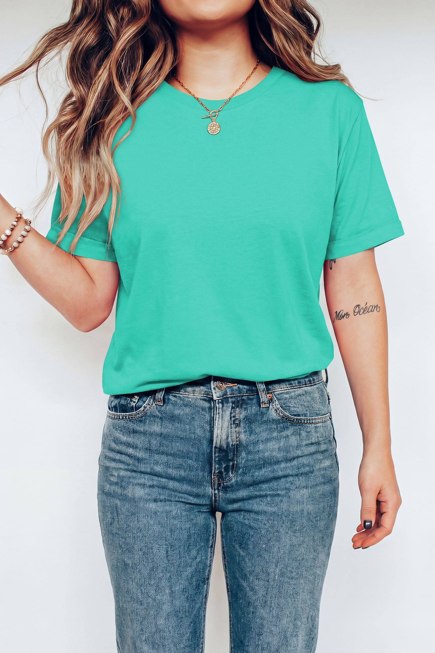 Yellow Cream Casual Plain Crew Neck Tee