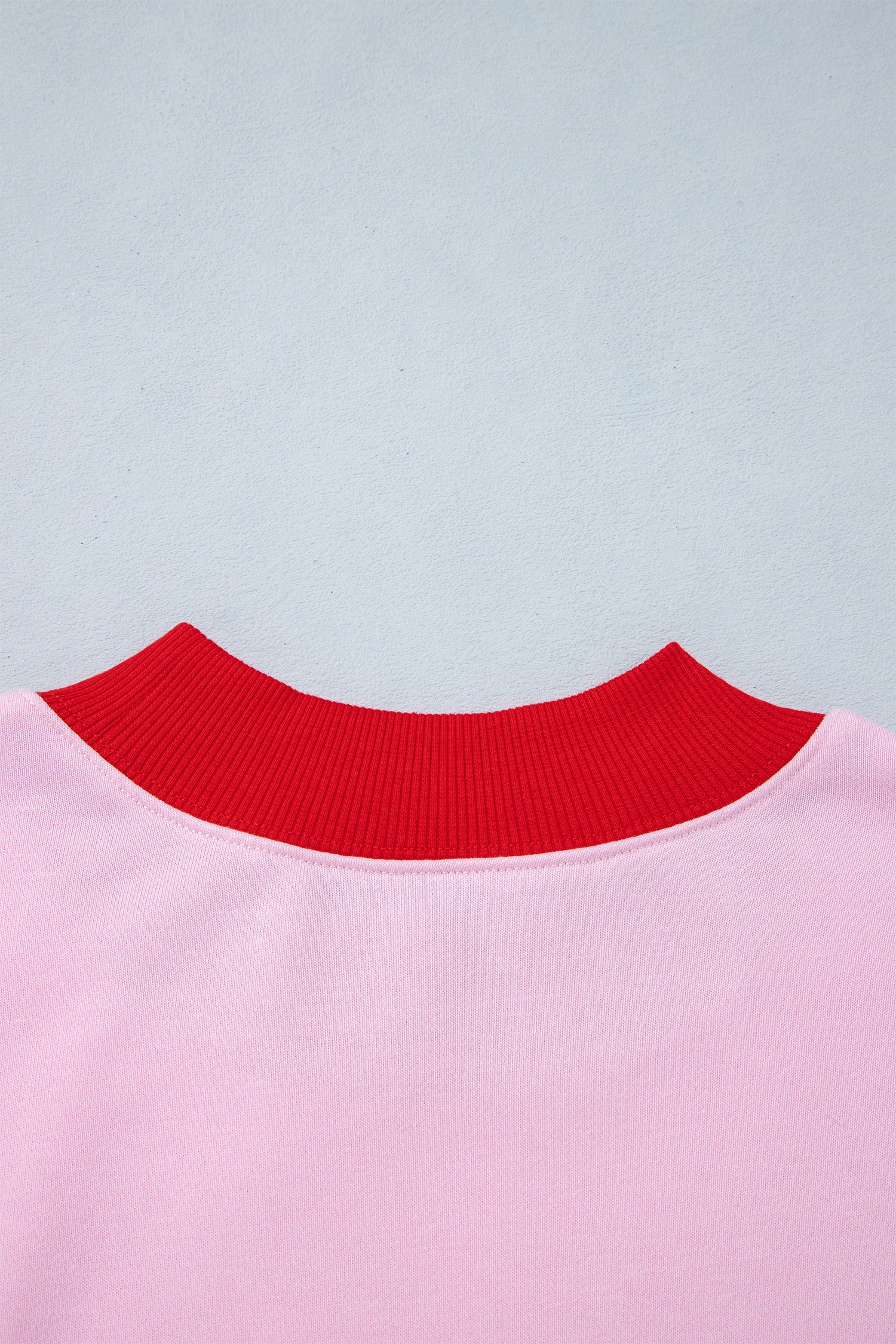 Grapefruit Orange Colorblock Trim Crewneck Long Sleeve Pullover Sweatshirt