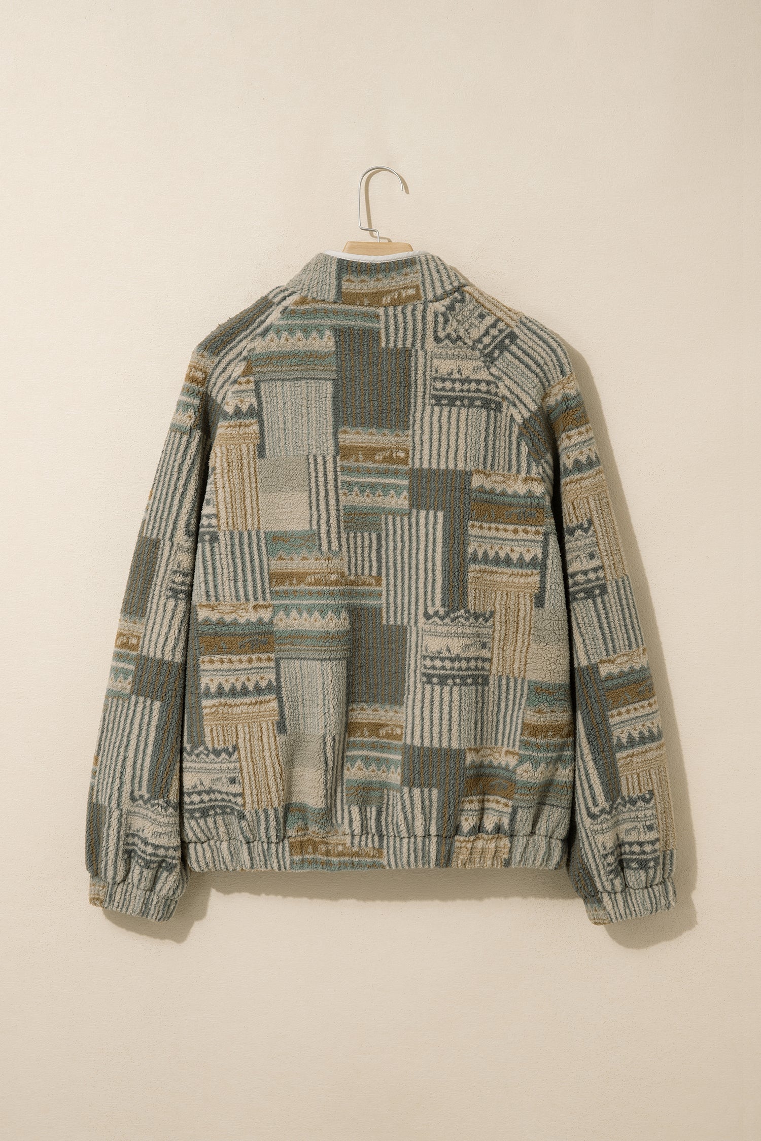 Green Western Print Fleece Pullover Long Sleeve Casual Fit Sweatshirt