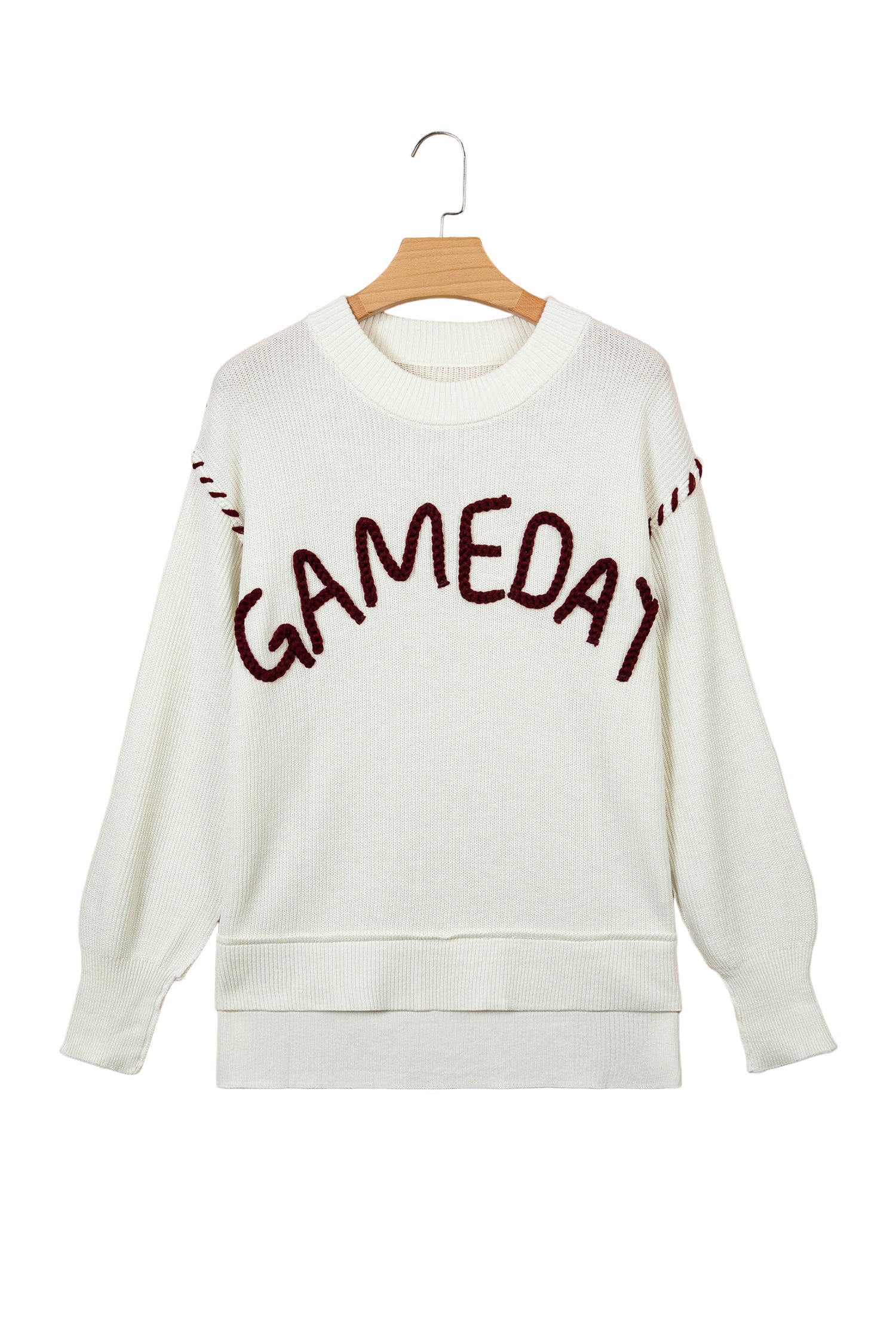 Beige Drop Shoulder Game Day Letter Print Pullover Sweater