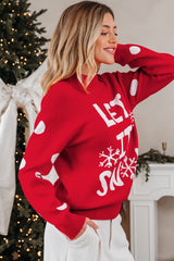 Red Dahlia LET IT SNOW Graphic Christmas Holiday Loose Sweater