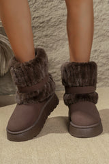 Dark Brown Faux Fur Plush Winter Snow Boots