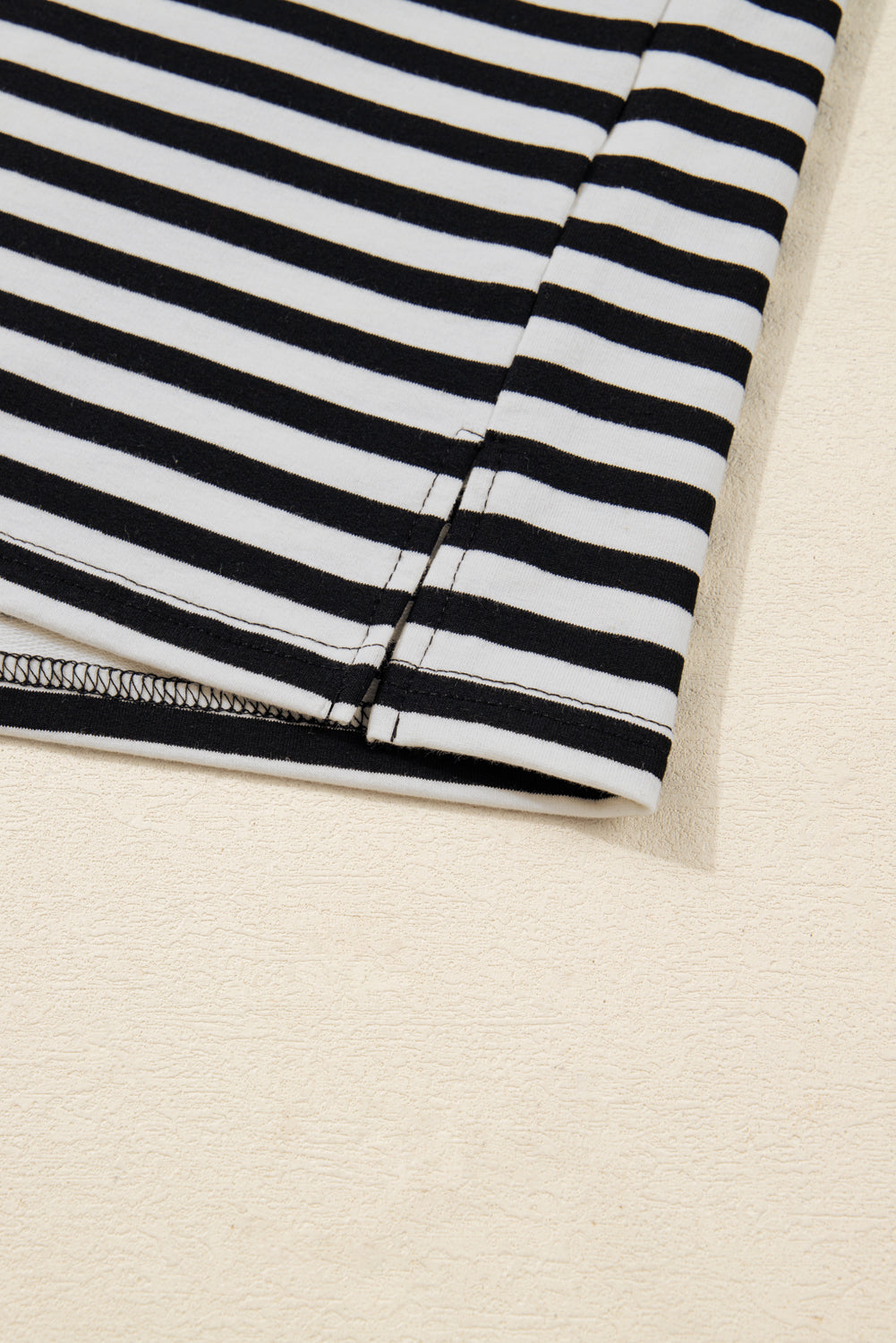 Black Striped Round Neck Contrast Trim Bell Sleeve Top