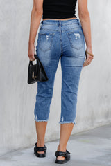 Sky Blue Skinny Distressed Capri Jeans
