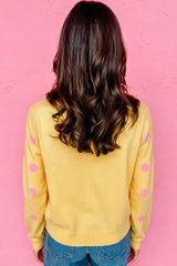 Yellow Cream Casual Polka Dot Button Front Long Sleeve Sweater Cardigan