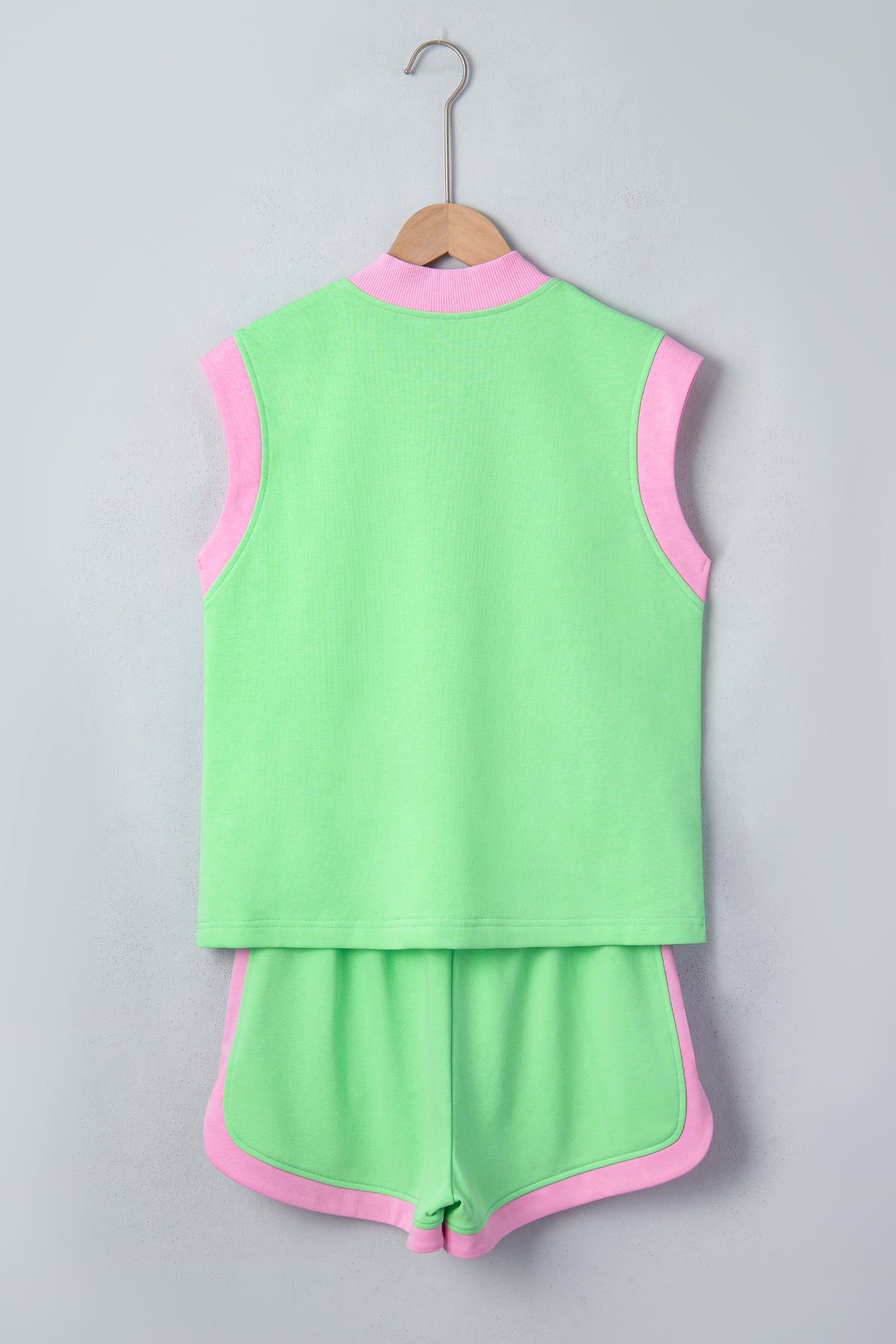 Pitaya Pink Color Block Accent Half Zip Top Athleisure Shorts Set