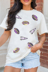 White Sequin Game Day Football Print T-Shirt