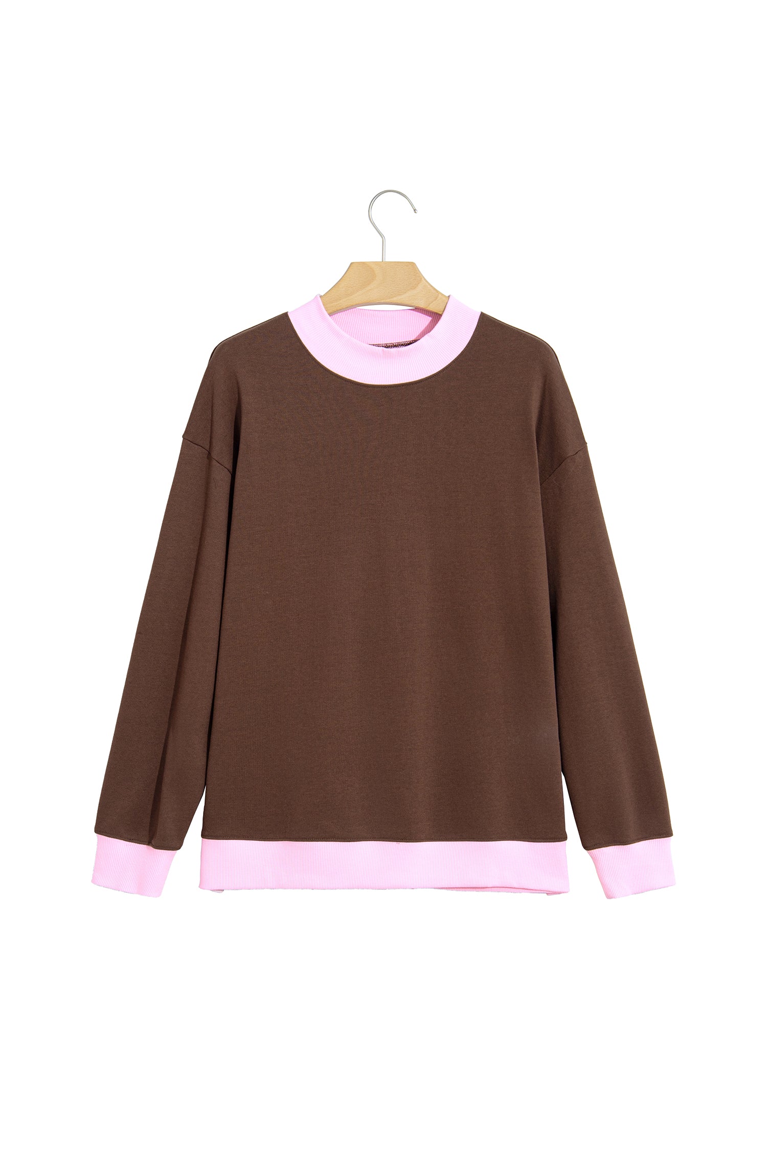 Grapefruit Orange Colorblock Trim Crewneck Long Sleeve Pullover Sweatshirt
