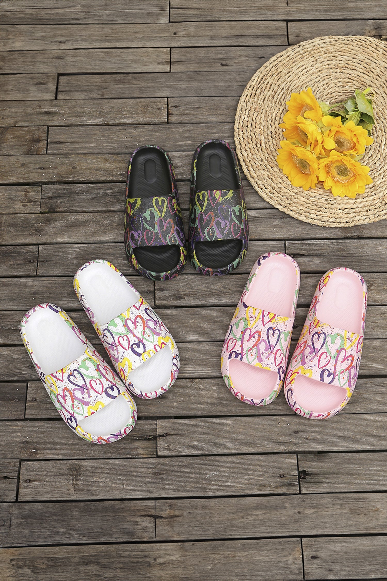 White Colorful Heart Print EVA Slippers