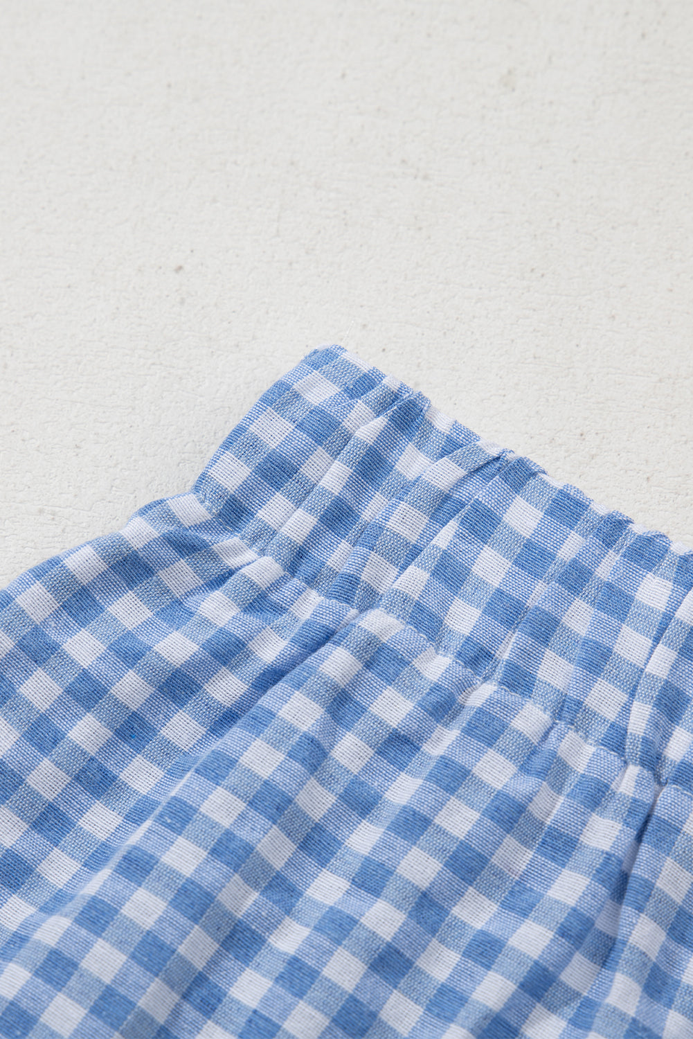 Blue Gingham Printed High Waist Shorts