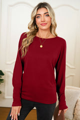 Red Dahlia Solid Color Round Neck Dolman Sleeve Top