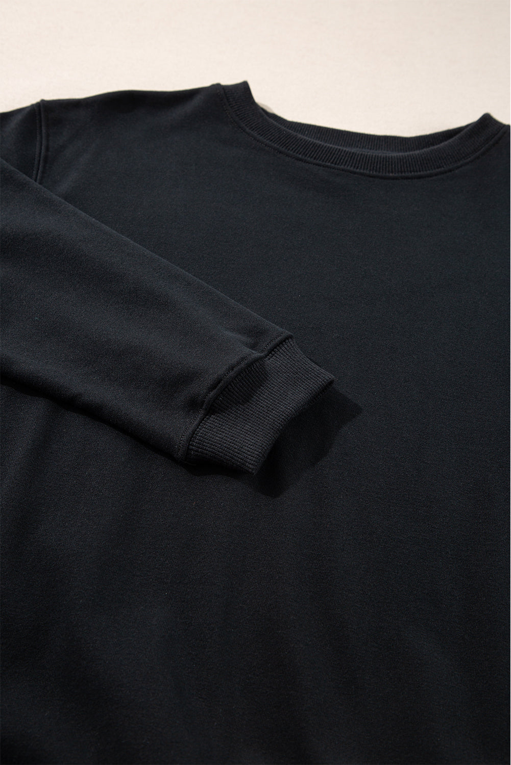 Black Plain Drop Shoulder Crewneck Pullover Sweatshirt
