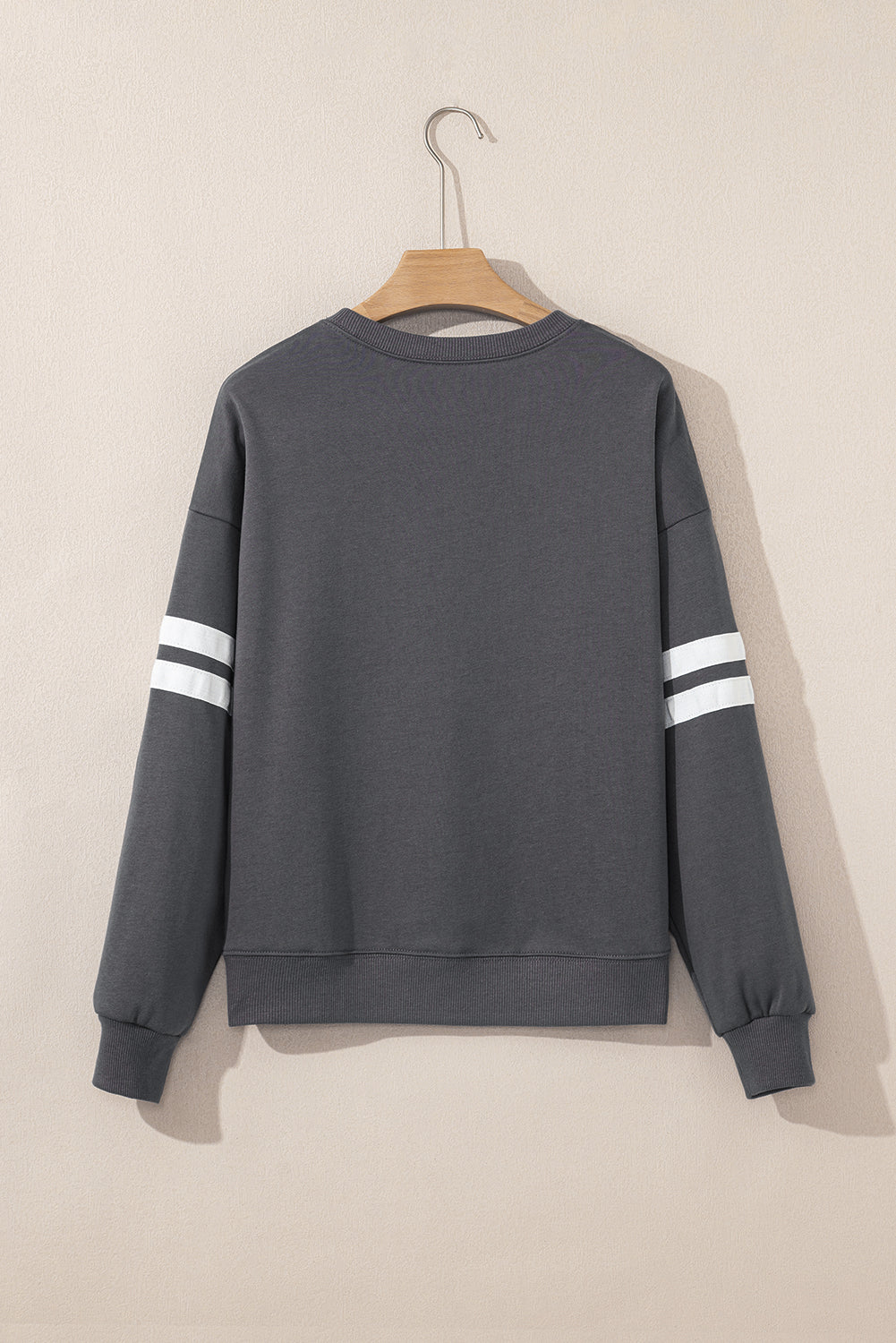 Dark Grey Preppy Striped Sleeve Loose Sweatshirt