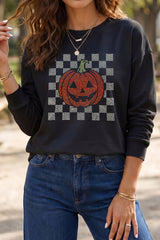 Black Rhinestone Pumpkin Graphic Long Sleeve T-Shirt