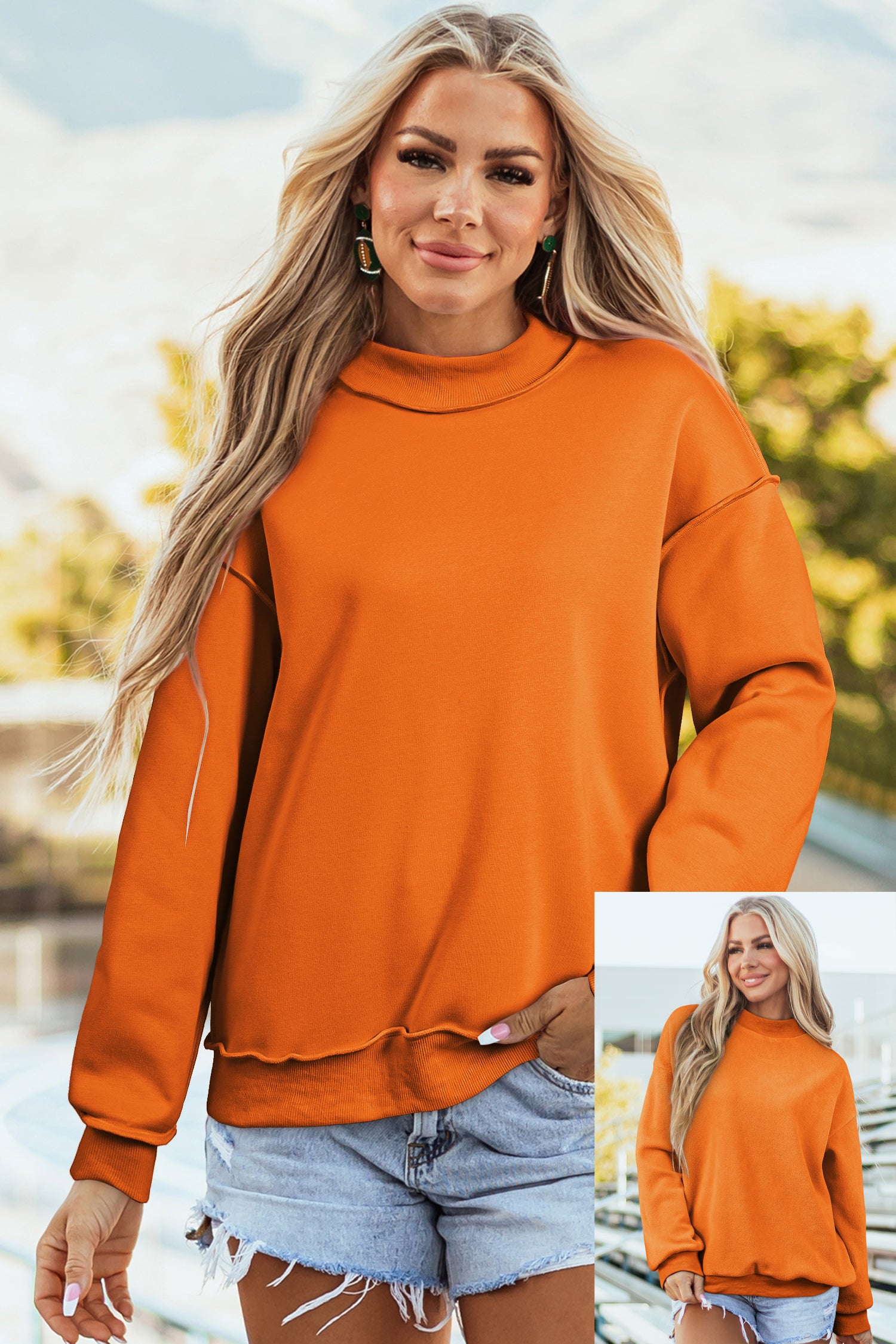 Racing Red Oversize Drop Shoulder Reversible Mock Neck Sweatshirt