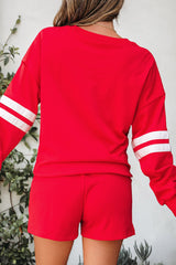 Fiery Red Glitter Game Day Slogan Football Patch Varsity Graphic Two Piece Set