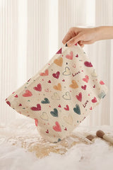 White Love Heart Print Ribbed Canvas Makeup Bag