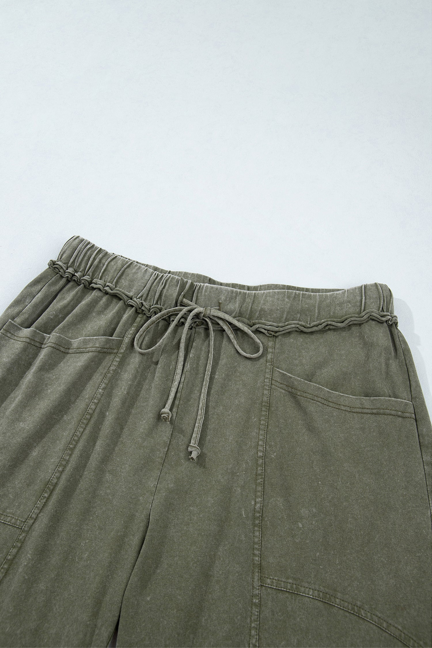 Jungle Green Mineral Wash Seam Detail Flare Leg Drawstring Pants