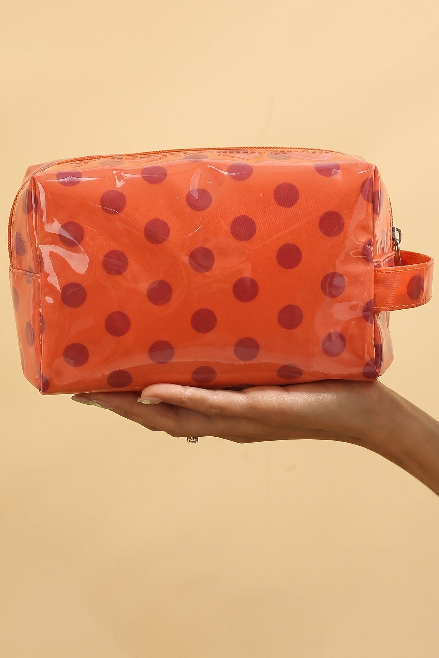 Light Pink Durable PVC Polka Dot Makeup Bag