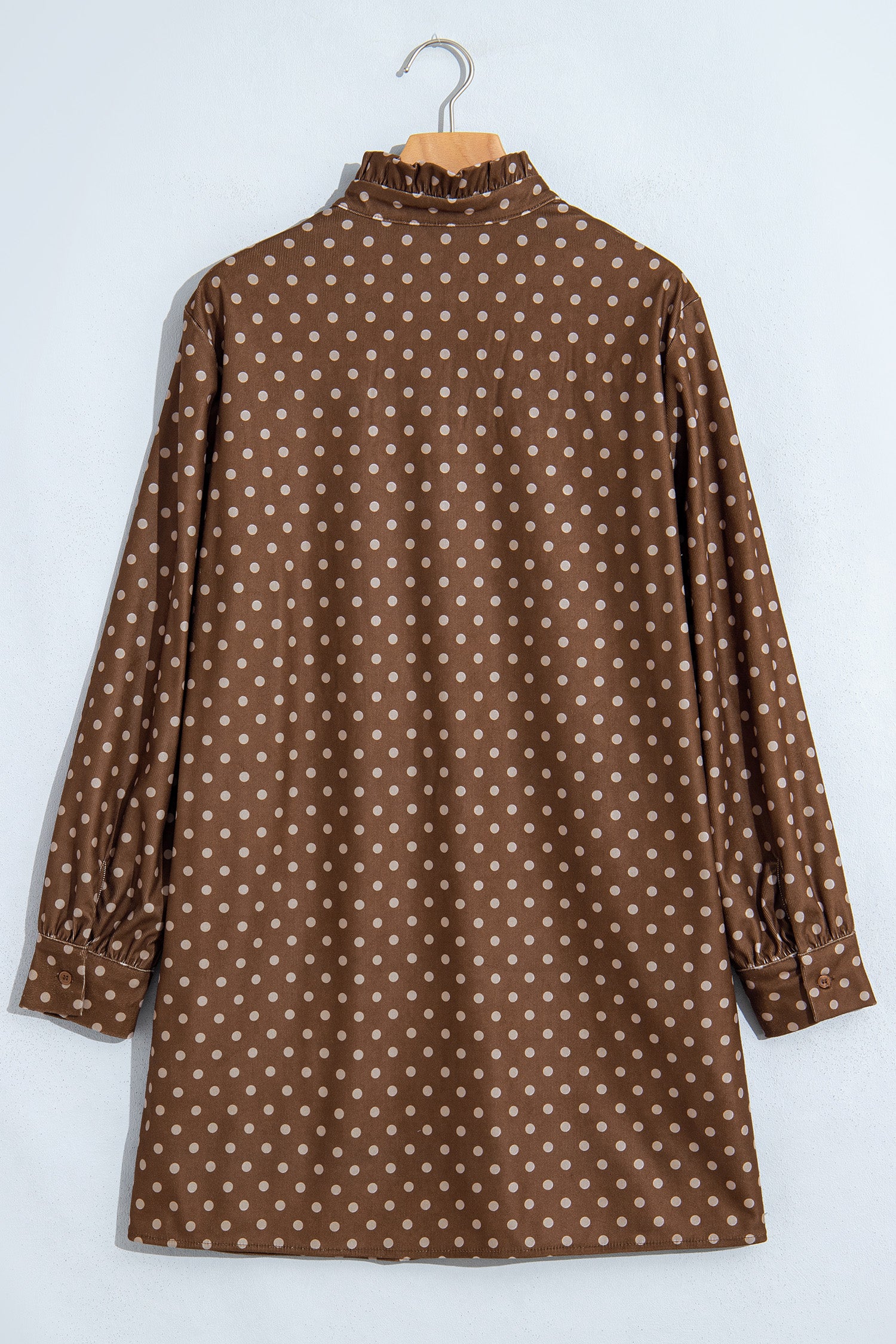 Brown Polka Dot V Neck Long Sleeve Button Shift Dress
