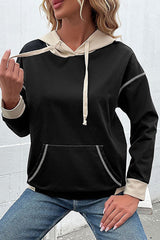 Black Contrast Trim Kangaroo Pocket Hoodie
