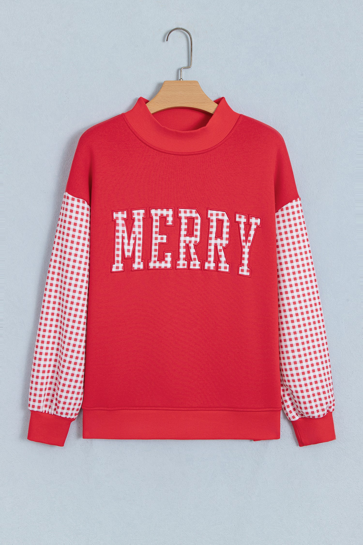 Fiery Red Gingham Plaid Oversized Pullover Sweatshirt