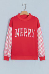 Fiery Red Gingham Plaid Oversized Pullover Sweatshirt