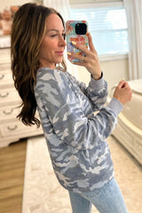 Multicolour Camouflage Long Sleeve Round Neck Shift Pullover Top