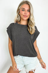 Carbon Grey Twisted Ribbed Textured Plain T Shirt