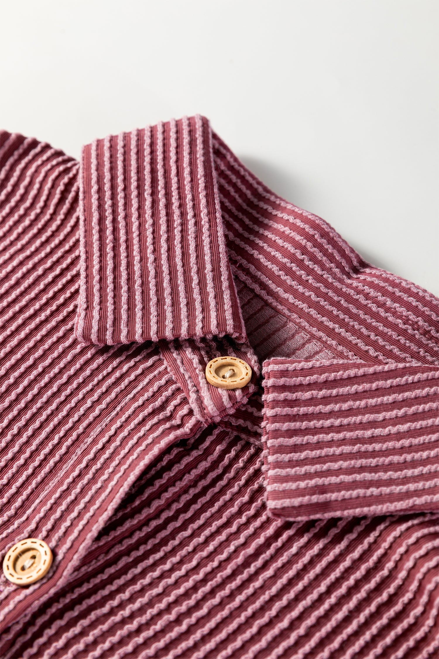 Fiery Red Pink Roll Tab Sleeve Ribbed Cording Shacket