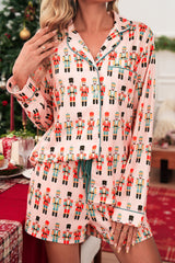 Pink Christmas Nutcracker Long Sleeve Shirt Shorts Pajama Set
