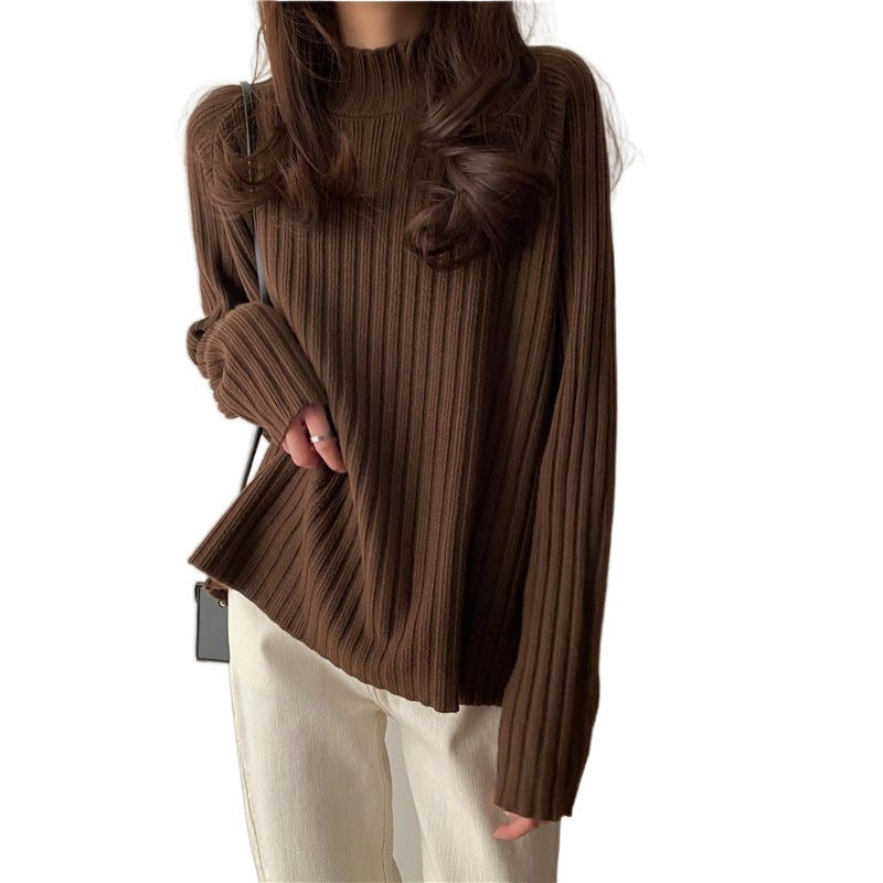 Idle Style Mock Neck Design Sense Loose Thick Inner Sweater Niche Top