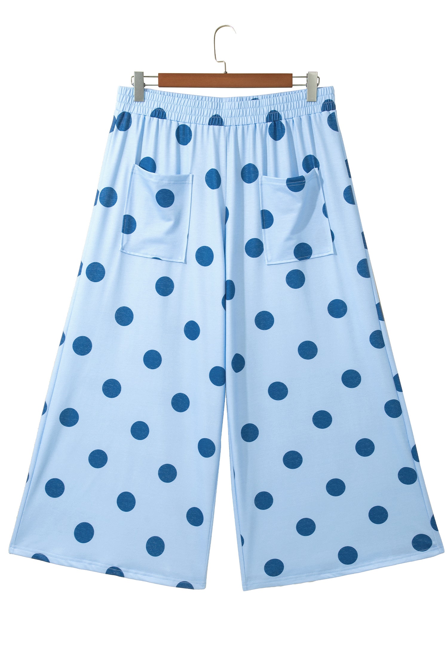 Khaki Polka Dot Elastic Waist Wide Leg Plus Size Pants