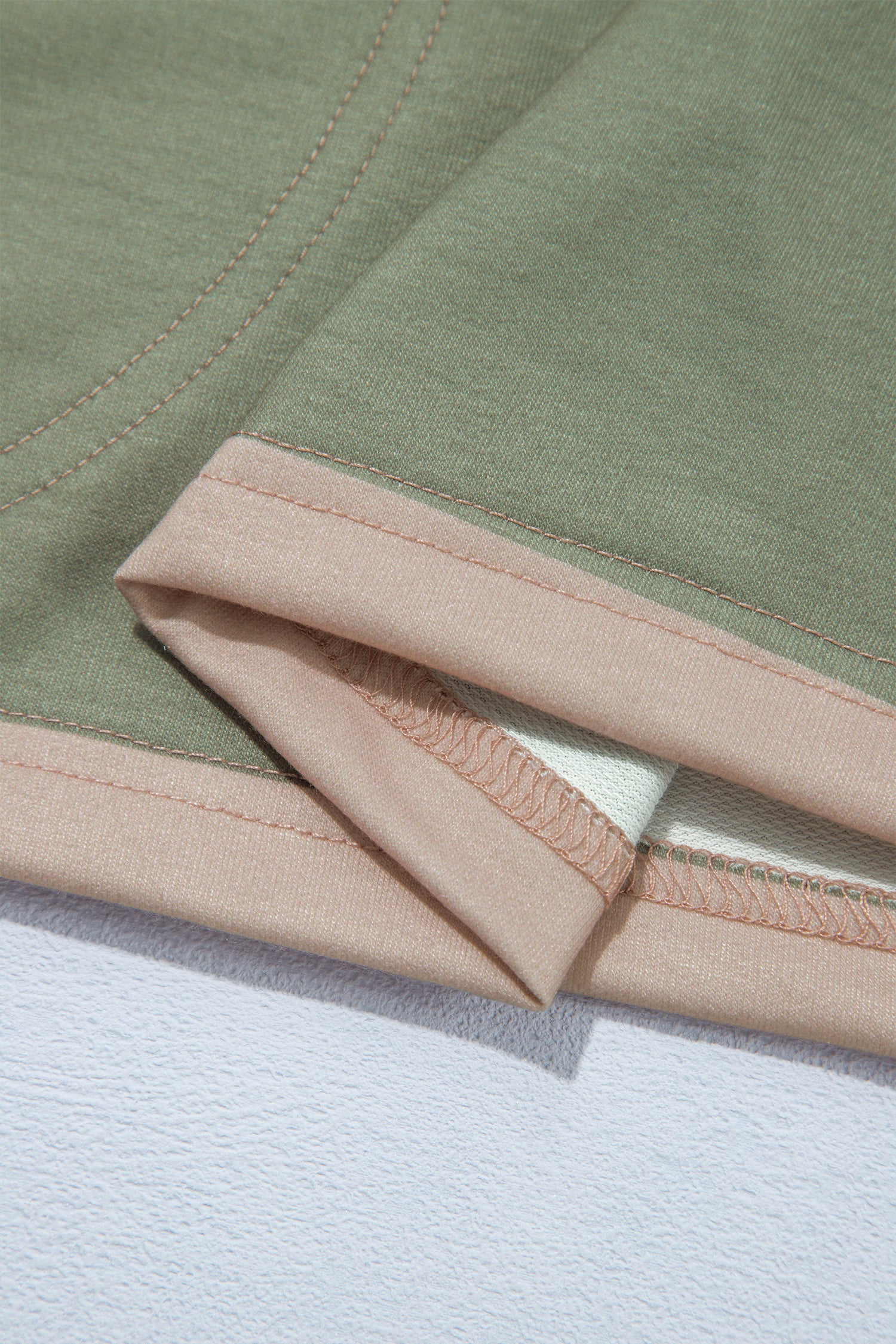 Green Striped Colorblock Zipper Pullover Long Sleeve Loose Top
