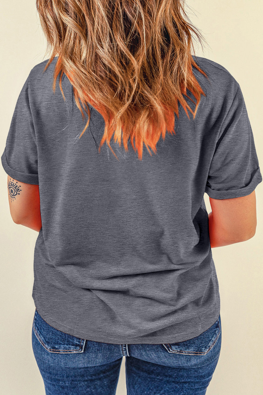 Yellow Cream Casual Plain Crew Neck Tee
