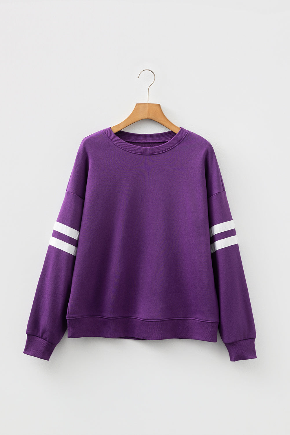 Tillandsia Purple Preppy Striped Sleeve Loose Sweatshirt