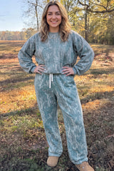Multicolour Abstract Botanical Print Plus Size Pullover Drawstring Pants Set