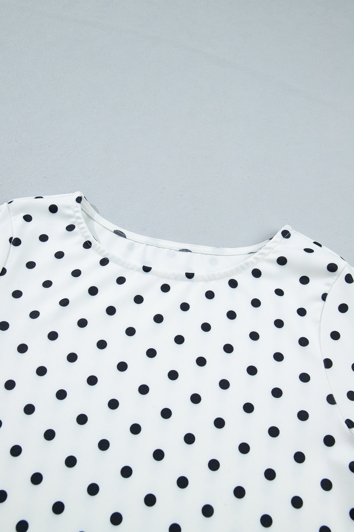 Black Polka Dot Print Lettuce Trim Long Sleeve Top