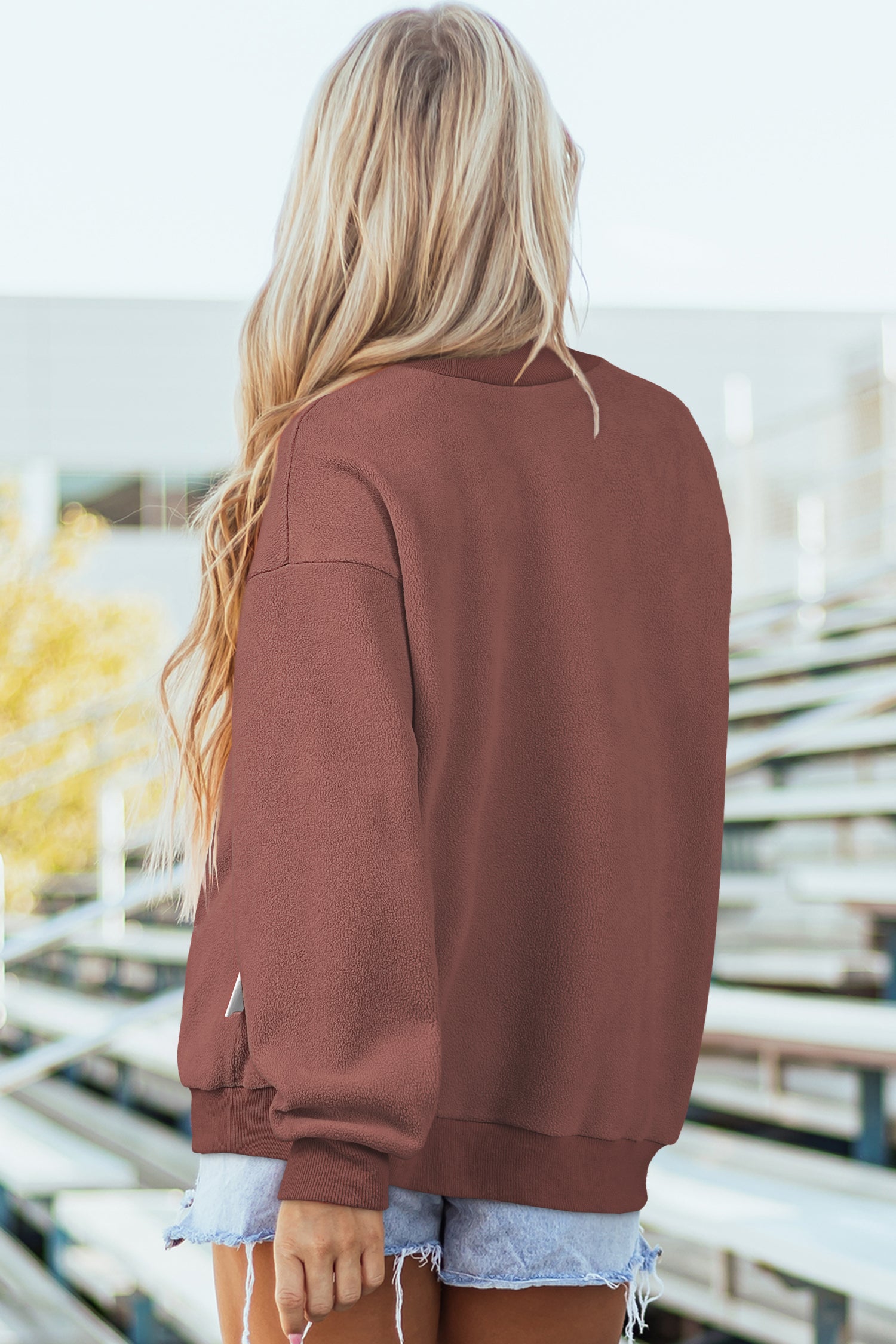 Black Oversize Drop Shoulder Reversible Mock Neck Sweatshirt