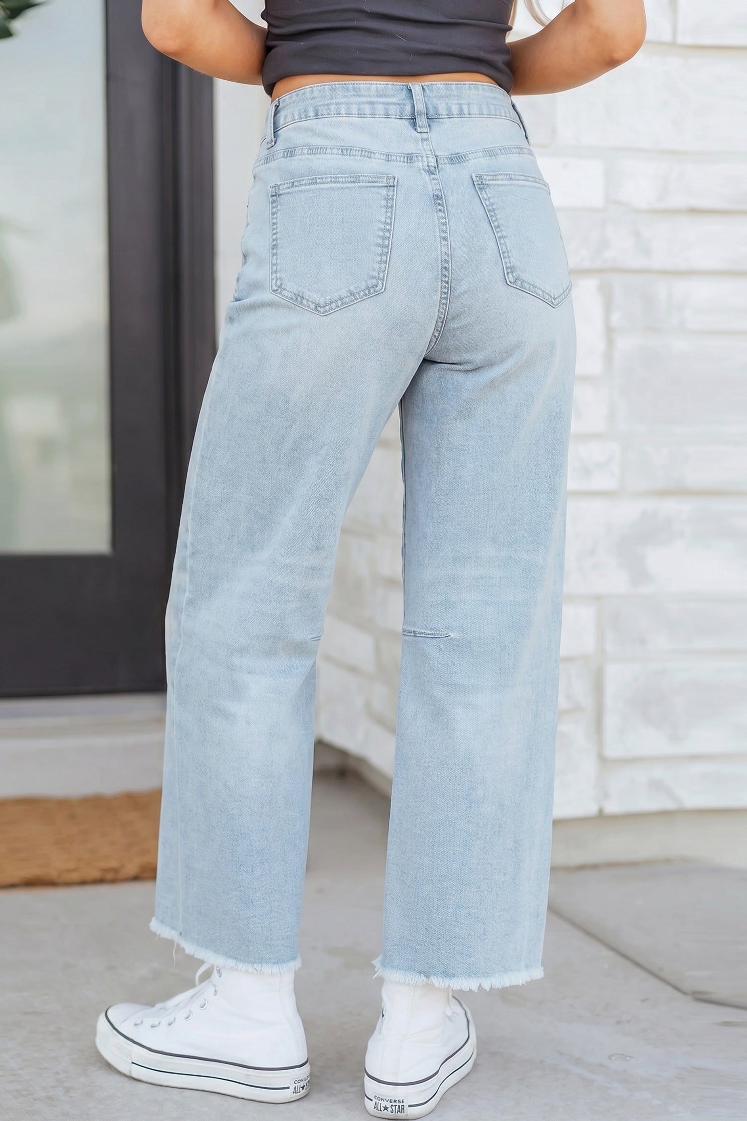 Sail Blue Frayed Cropped Barrel Jeans