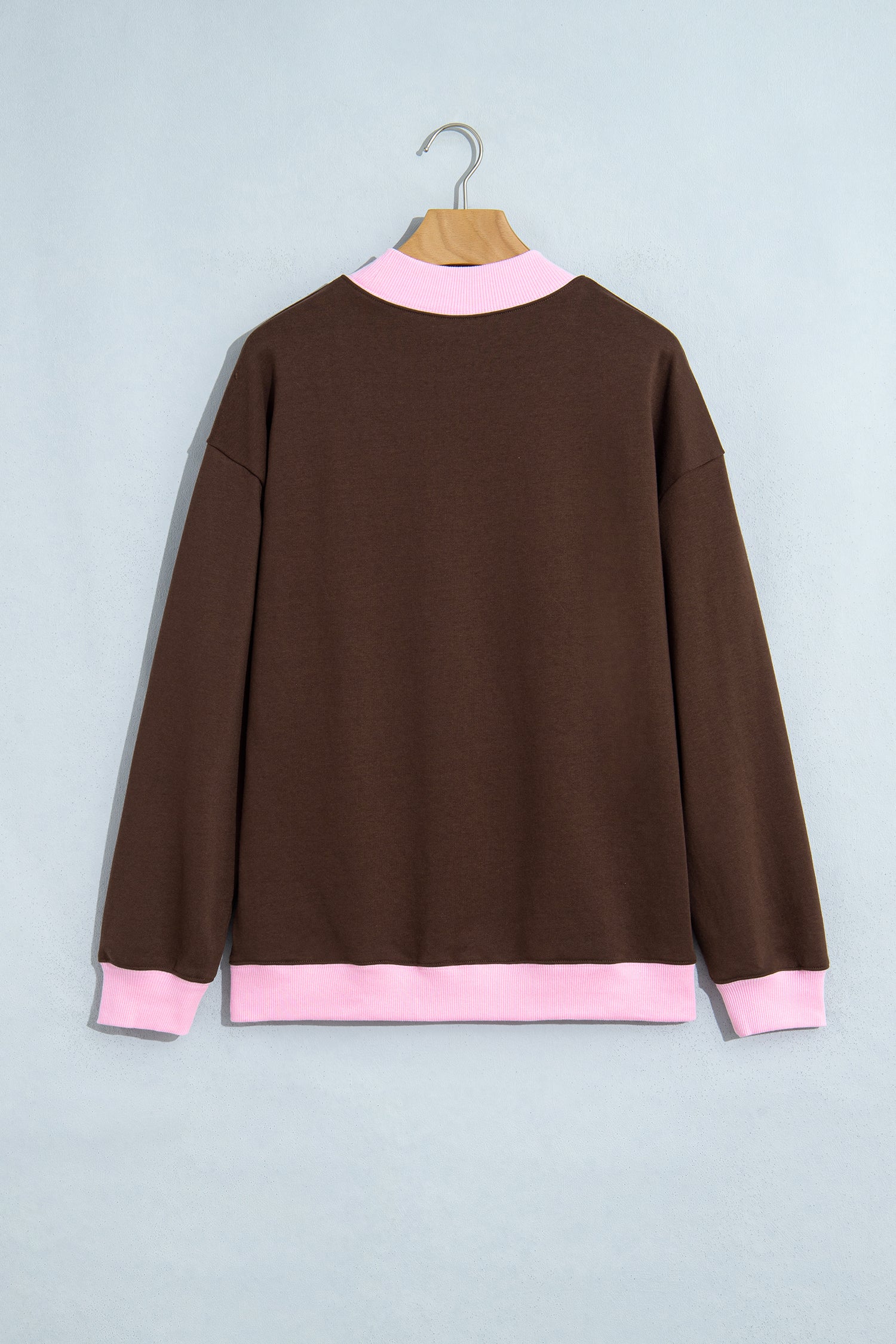 Pink Polka Dot Letter Graphic Colorblock Tunic Sweatshirt