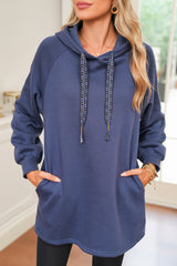 Dirty Blue Drawstring Hooded Tunic Sweatshirt
