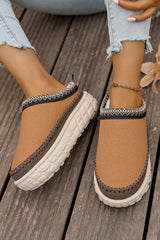 Coffee Faux Suede Woven Trim Plush Lining Platform Slippers