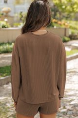 Chestnut Twisted Ribbed Sequin Mallard Graphic Long Sleeve Top and Short Set